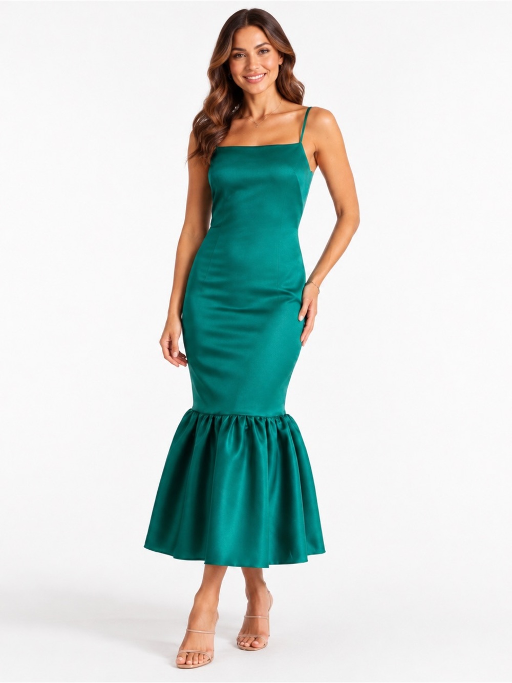 Betsy & Adam Emerald Green Satin Mermaid Midi Dress Size 2 NWT
